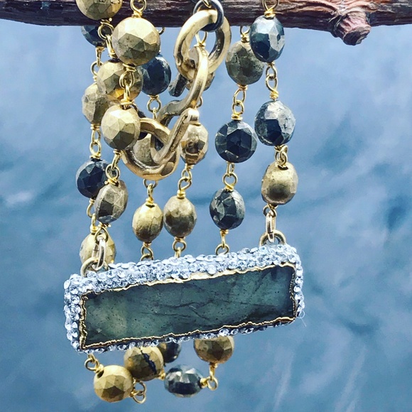 Matana Labradorite Pyrite rectangle pavé necklace - Picture 7 of 8